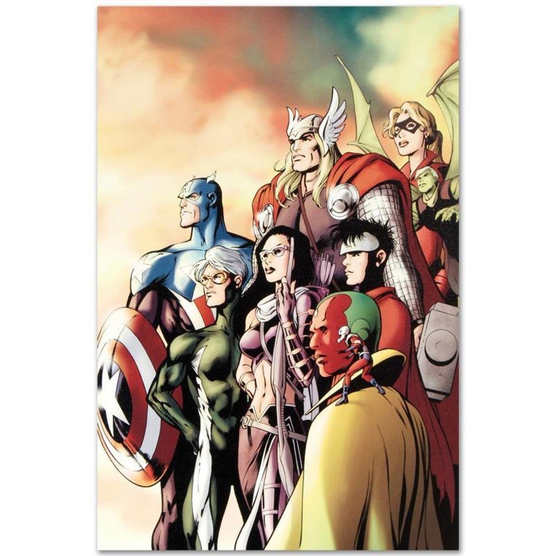 Marvel Comics "I Am an Avenger #5" Numbered Limited Edition Giclee on Canvas by Alan Davis with COA.: A piece of comic book history, this limited edition, from original art by Alan Davis, depicts Ant-Man,Vision, Hawkeye, Wiccan, Speed, Captain America, Thor, Hulkiling, and Stature. An English artist,