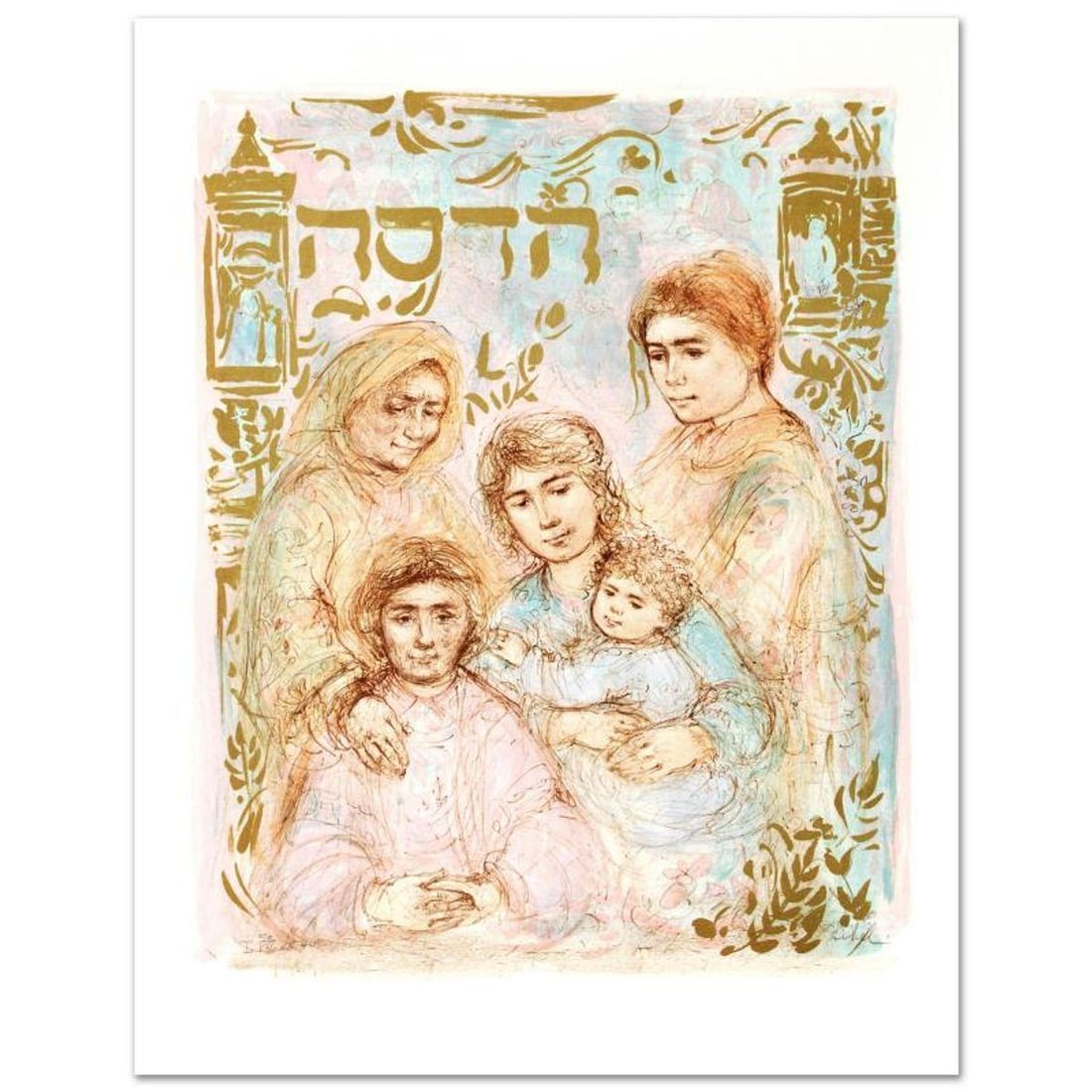 Hadassah, The Generation Limited Edition Lithograph by Edna Hibel, Numbered and Hand Signed with: Hadassah - The Generation is a limited edition lithograph on paper, numbered and hand signed by Edna Hibel. Includes Certificate of Authenticity! Measures approx. 20" x 25.5" (with border), 17" x 21.5