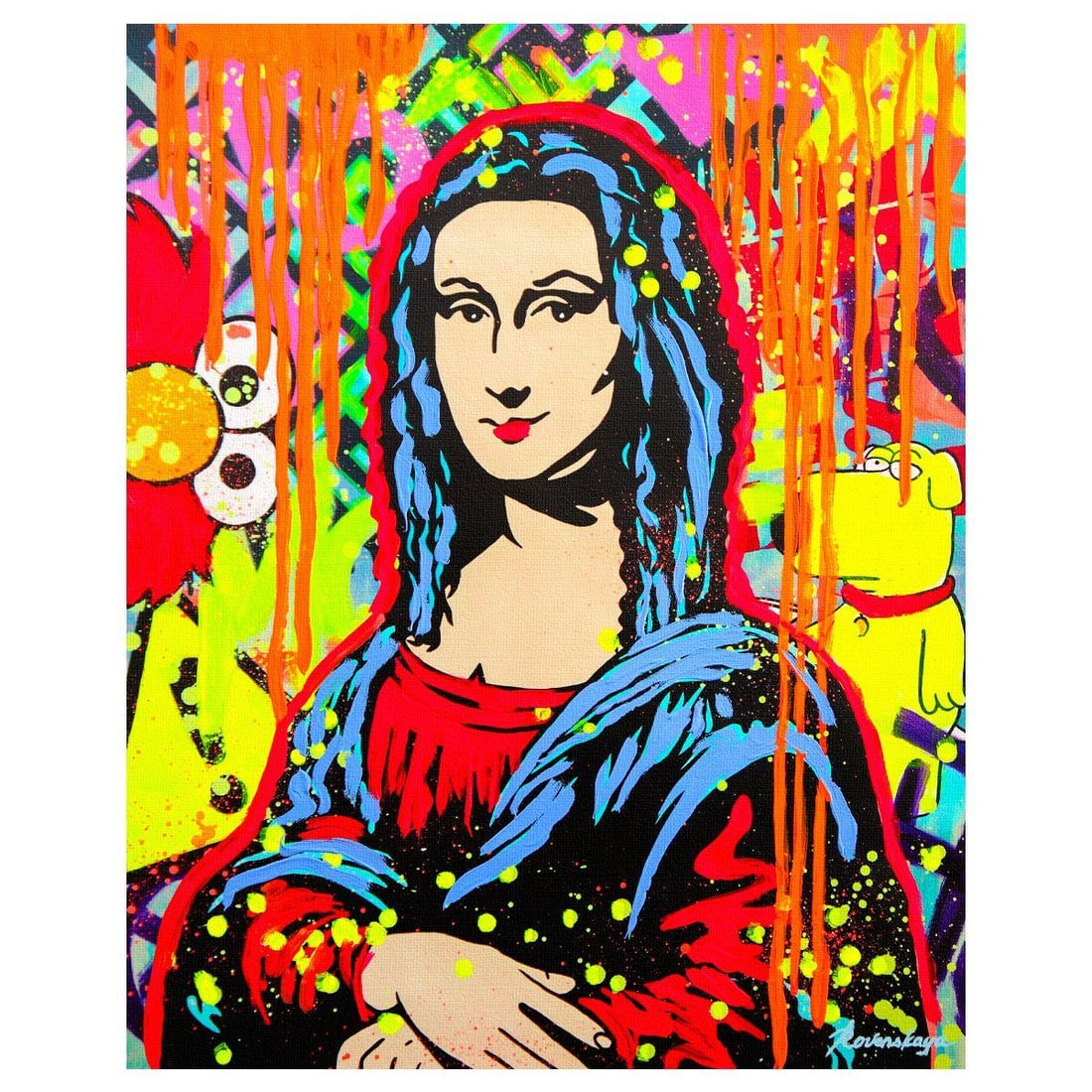 Nastya Rovenskaya- Mixed Media on Canvas "Mona Reimagined: Graffiti Muse": Artist: Nastya Rovenskaya. Medium: Mixed Media on Canvas. Title: Mona Reimagined: Graffiti Muse. Size: 20" x 16". Signature: Hand signed. Certificate of Authenticity: Is included. Reference#: 26335.