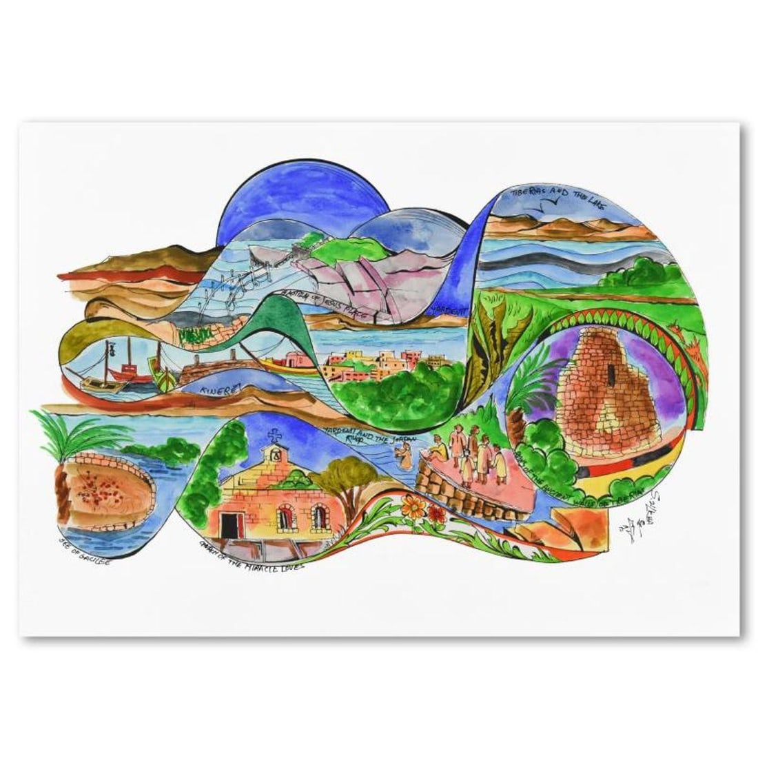 Sami Zilkha, One-of-a-Kind Hand Watercolored Mixed Media, Hand Signed with Letter of Authenticity: This is a one-of-a-kind hand watercolored mixed media on paper by Sami Zilkha, hand signed by the artist. The hand coloring for each piece varies slightly. Includes Letter of Authenticity. Measures ap