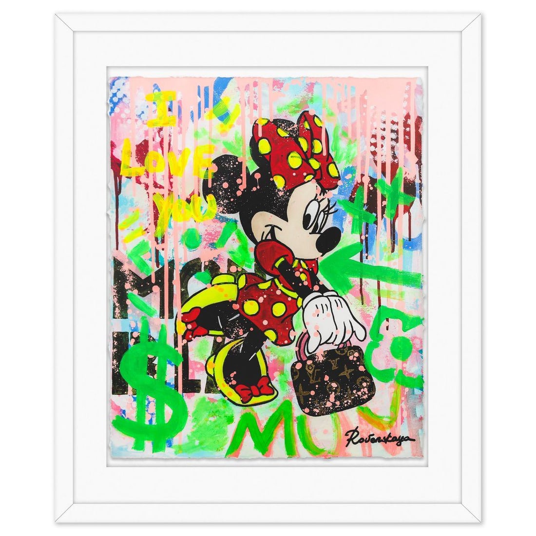 Nastya Rovenskaya- Original Mixed Media on Deckle Edge Paper "Shopping Time": Artist: Nastya Rovenskaya. Medium: Original Mixed Media on Deckle Edge Paper. Title: Shopping Time. Size: 30" x 24". Measures approx. 40" x 34" (framed). Signature: Hand Signed. Certificate of Authent