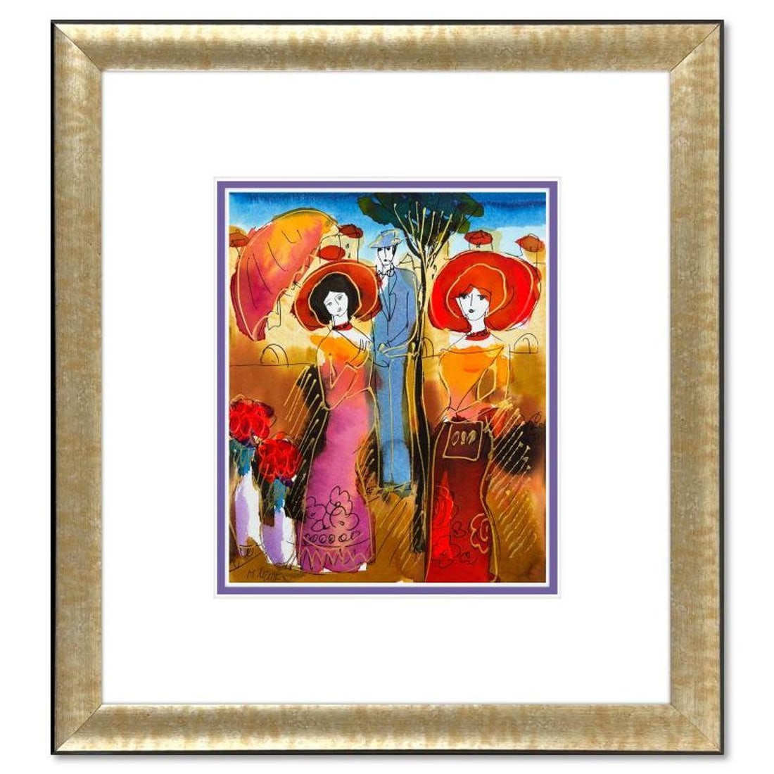 Moshe Leider, Framed Original Mixed Media Watercolor Painting, Hand Signed with Letter of (1 of 2)