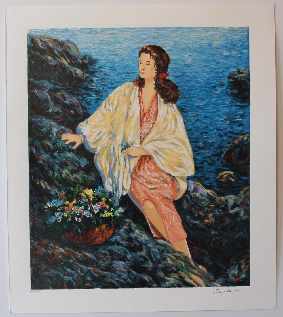 Igor Semeko- Original Serigraph on Paper "Beauty by the Seaside": Artist: Igor Semeko. Medium: Original Serigraph on Paper. Title: Beauty by the Seaside. Size: 19.5" x 16". Signature: Hand Signed by the Artist. Certificate of Authenticity: From the publisher.