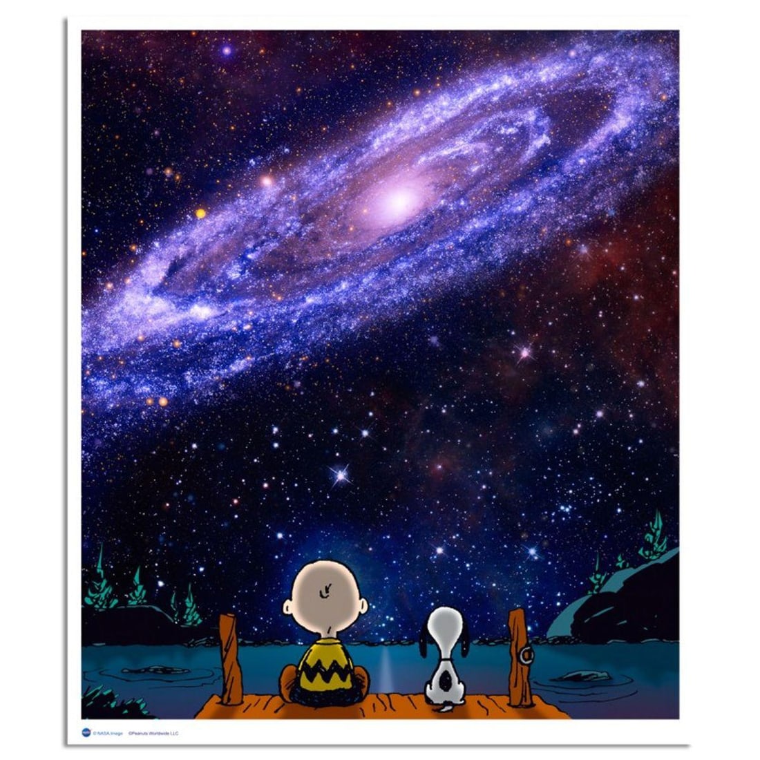 Peanuts, "The Andromeda Galaxy" Hand Numbered Limited Edition Fine Art Print with Certificate of: A vibrant and striking edition portraying the simple yet emotive art of Charles. M. Schulz, creator of PEANUTS . You'll love the color, it really POPS in person! It looks incredible on the wall and