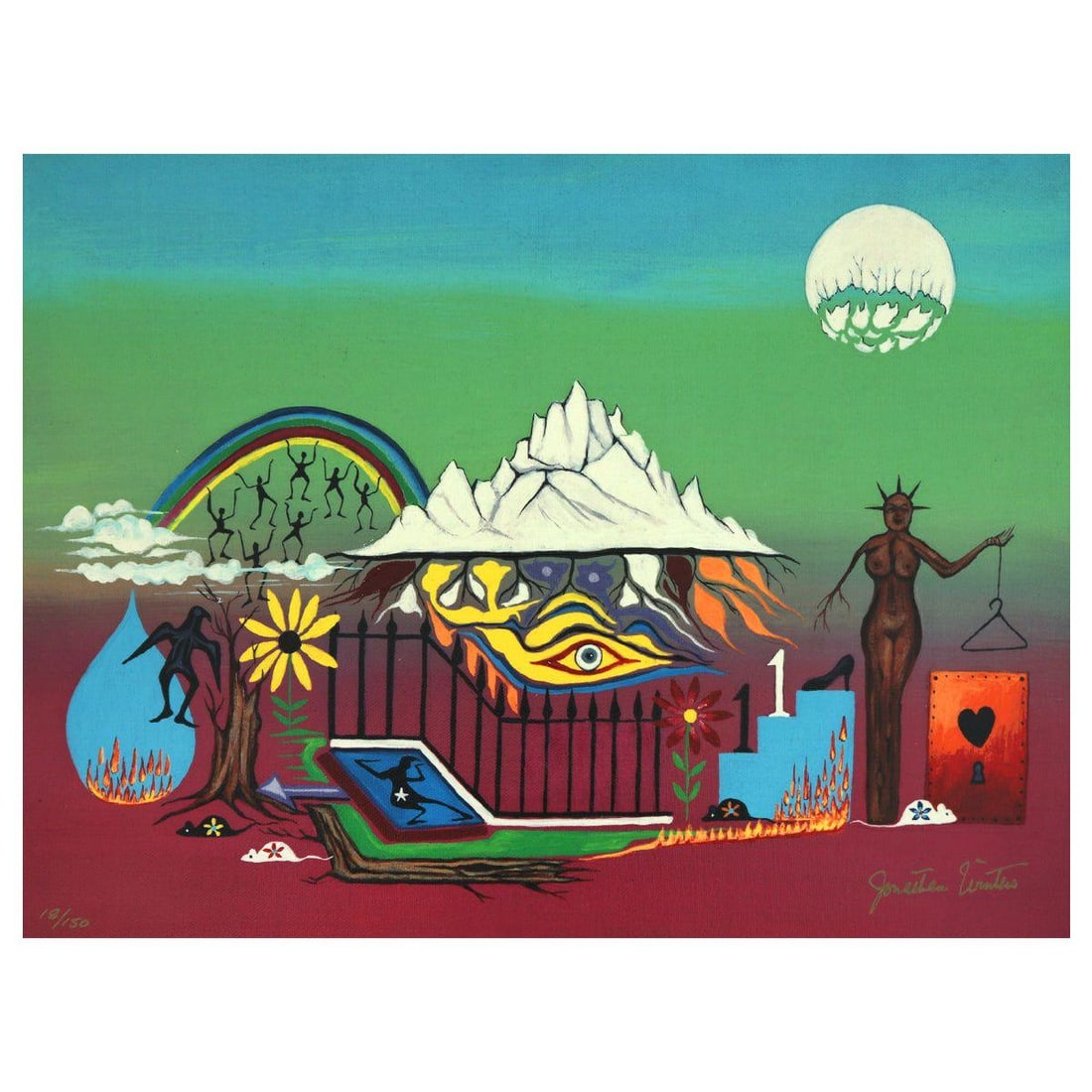 Jonathon Winters- Mixed Media "Thoughts of a Hollywood Actor": Artist: Jonathon Winters. Medium: Mixed Media. Title: Thoughts of a Hollywood Actor. Size: 12" x 15.5". Signature: Hand signed and numbered. Reference#: 74833.