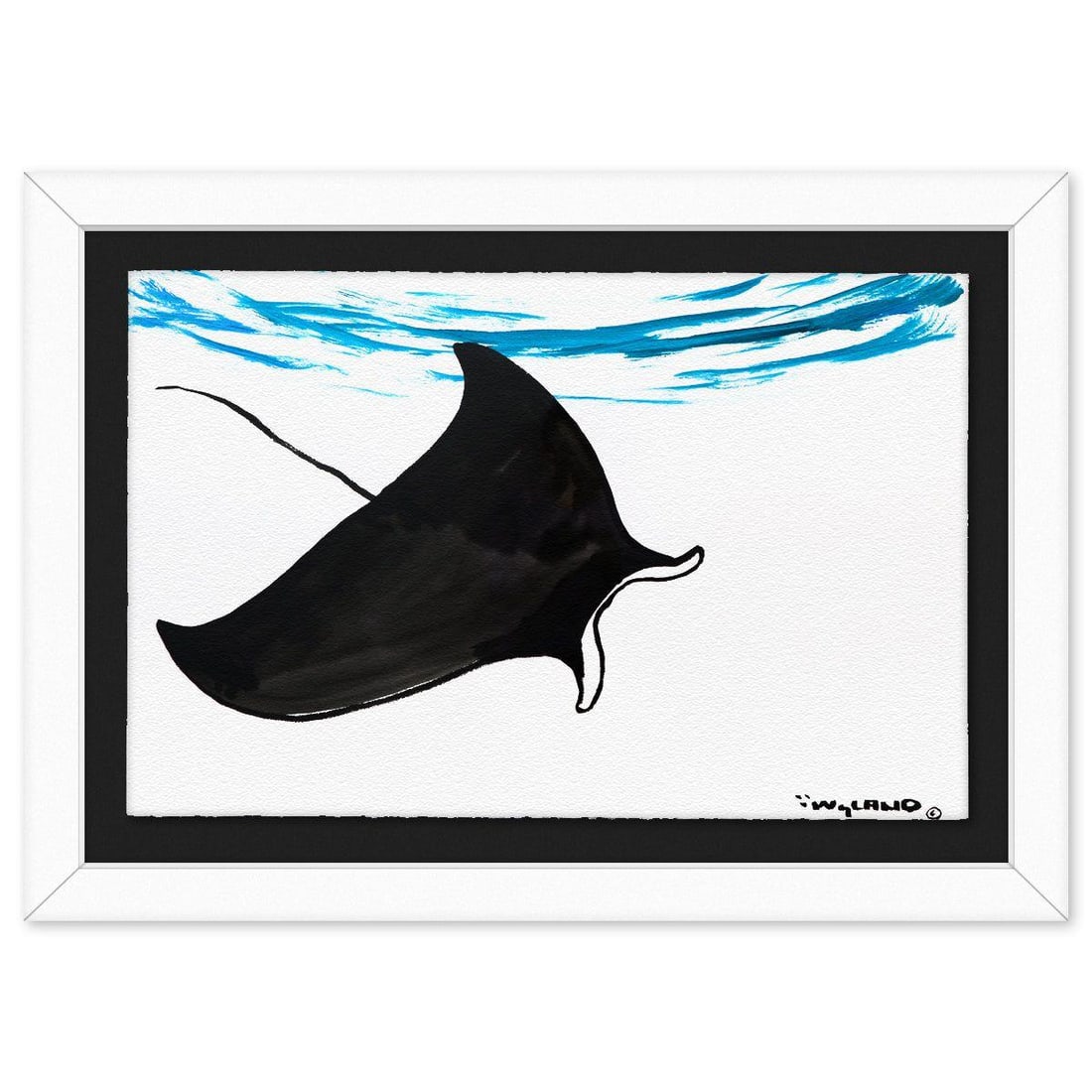 Wyland- Original Sumi Ink Painting "Manta Ray": Artist: Wyland. Medium: Original Sumi Ink Painting. Title: Manta Ray. Size: 26" x 40". Measures approx. 35" x 49" (framed). Signature: Hand signed by the artist. Certificate of Authenticity: Is includ