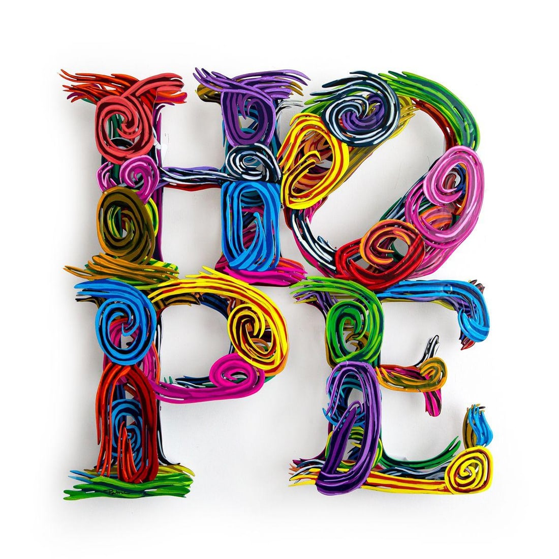 Patricia Govezensky- Original Painting on Cutout Steel "HOPE (Mini Series)": Artist: Patricia Govezensky. Medium: Original Painting on Cutout Steel. Title: HOPE (Mini Series). Size: 17" x 17". Signature: Hand Signed by the Artist. Certificate of Authenticity: Is included.