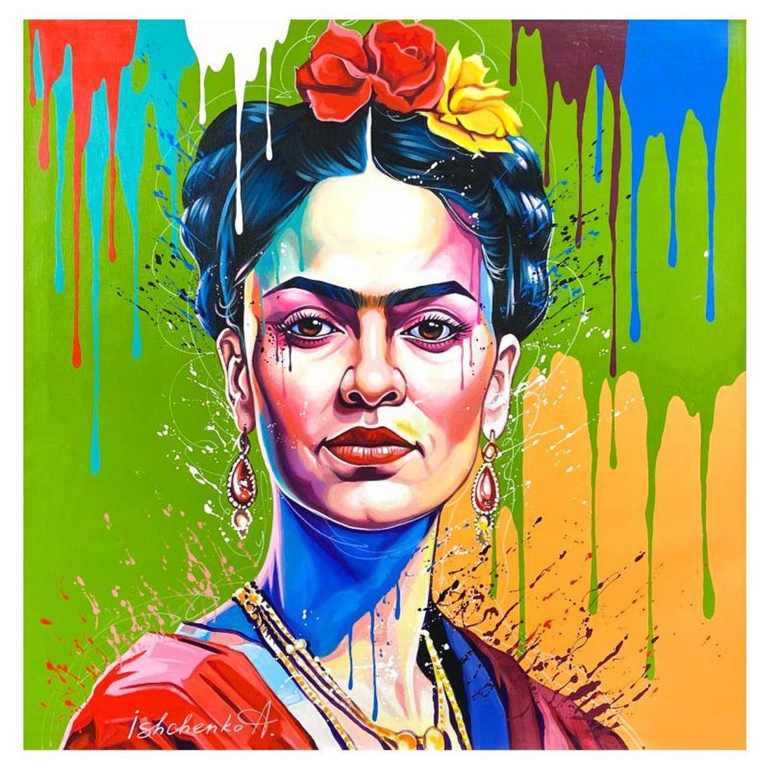 Alexander Ishchenko, "Frida" Original Acrylic Painting on Canvas, Hand Signed with Letter: Frida is an original acrylic painting on canvas by Alexander Ishchenko, hand signed by the artist. Includes Letter of Authenticity. Measures approx. 36" x 36" (image).