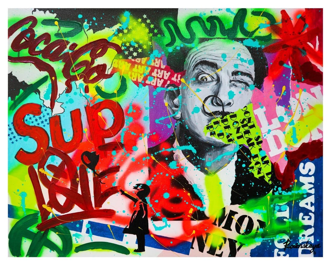 Nastya Rovenskaya- Mixed Media "SUP": Artist: Nastya Rovenskaya. Medium: Mixed Media. Title: SUP. Size: 24" x 30". Signature: Hand Signed by the artist. Certificate of Authenticity: From the publisher. Reference#: 19537.