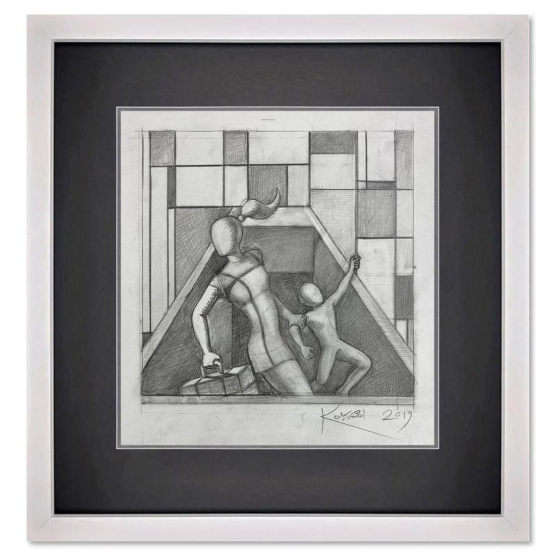 Mark Kostabi, "The Pull of the Future" Framed Original Drawing on Paper, Hand Signed with: The Pull of the Future is an original drawing on paper by Mark Kostabi, hand signed by the artist. This piece comes custom framed. Includes Certificate of Authenticity. Measures approx. 16" x 14"