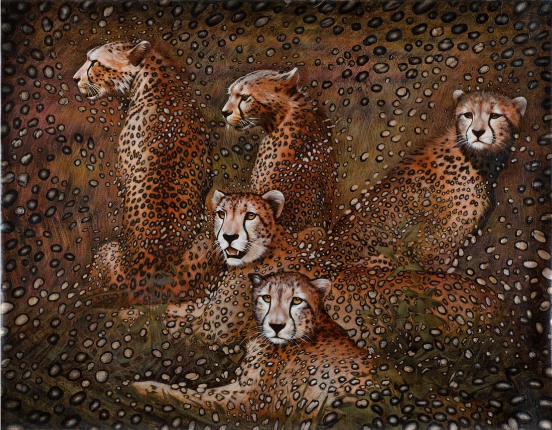 Vera V. Goncharenko- Original Giclee on Canvas "Leopards": Artist: Vera V. Goncharenko. Medium: Original Giclee on Canvas. Title: Leopards. Size: 24" x 30". Signature: Hand Signed by the Artist. Certificate of Authenticity: From the publisher. Reference#: 208