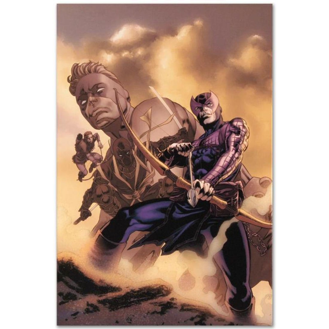 Marvel Comics "Hawkeye: Blindside #4" Numbered Limited Edition Giclee on Canvas by Mike Perkins with: A piece of comic book history, this limited edition, from original art by Mike Perkins, depicts the classic character Hawkeye. Beginning with Marvel UK, Mike Perkins now regularly creates art for Spid