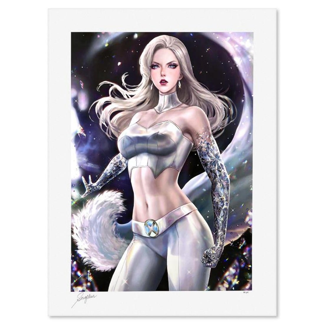 Marvel Comics & Serafleur, "Emma Frost" Limited Edition, PP Numbered 3/4 and Signed with Letter of: Emma Frost is a limited edition giclee on paper by Serafleur, PP numbered 3/4 and bearing the authorized signature of the artist. Includes Letter of Authenticity. Measures approx. 18" x 24" (border)