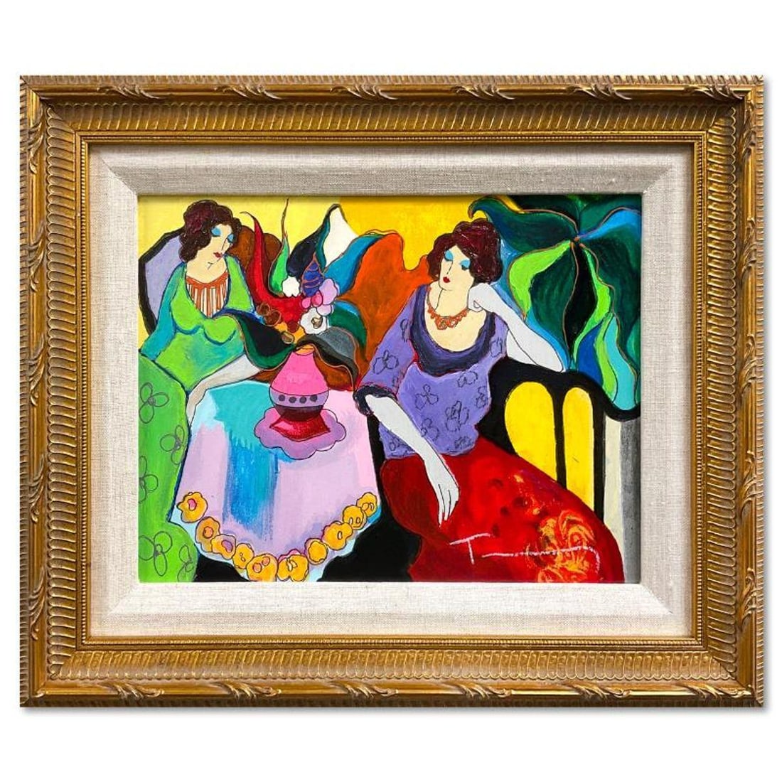 Itzchak Tarkay (1935-2012), "Tranquility" Framed One-of-a-Kind Mixed Media Over Paint on Wood, Hand (1 of 2)