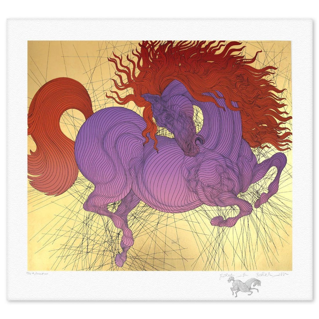 Guillaume Azoulay- Gold Leaf Silkscreen with Remarque "La Jument": Artist: Guillaume Azoulay. Medium: Gold Leaf Silkscreen with Remarque. Title: La Jument. Size: 35" x 40". Signature: Hand Signed and Numbered. Certificate of Authenticity: Is included. Reference#: 815