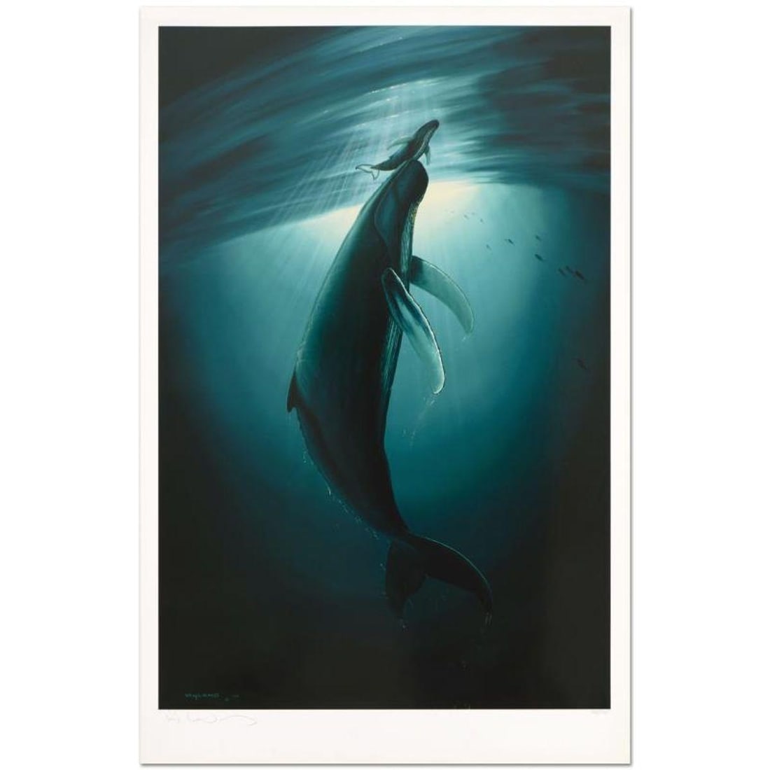 Wyland, "The First Breath" Limited Edition Lithograph, Numbered and Hand Signed with Certificate of: The First Breath is a limited edition lithograph on paper by Wyland, numbered and hand signed by the artist. Includes Certificate of Authenticity. Measures approx. 27.5" x 18" (border), 24.5" x 16" (i