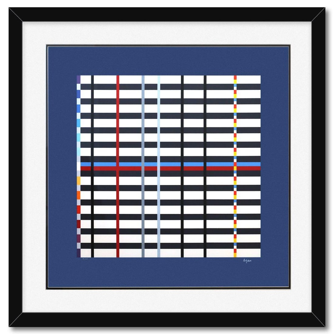 Yaacov Agam- Silkscreeen Serigraph "Homage to Mondrian": Artist: Yaacov Agam. Medium: Silkscreeen Serigraph. Title: Homage to Mondrian. Size: 26" x 27". Measures approx. 34" x 35" (framed). Signature: Hand signed and numbered. Certificate of Authenticity: I