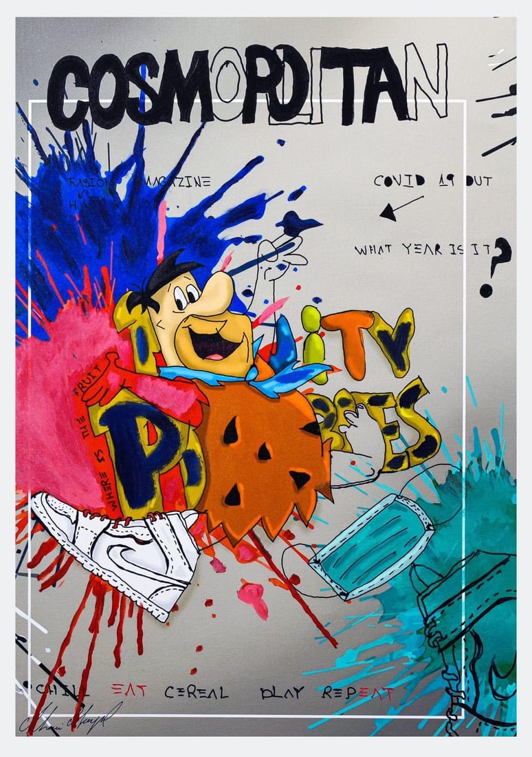 Shani Moyal- Original Mixed Media "Fruity Pebbels": Artist: Shani Moyal. Medium: Original Mixed Media. Title: Fruity Pebbels. Size: 30" x 20". Signature: Hand Signed by the artist. Certificate of Authenticity: Is included. Additional: Original one of a