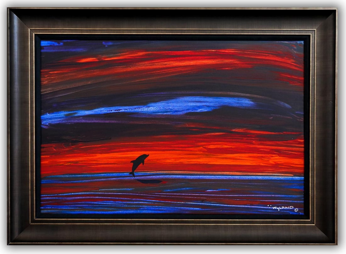 Wyland- Original Painting on Canvas "Dolphin": Artist: Wyland. Medium: Original Painting on Canvas. Title: Dolphin. Size: 24" x 36". Measures approx. 32" x 44" (framed). Signature: Hand Signed by the artist. Certificate of Authenticity: Is include