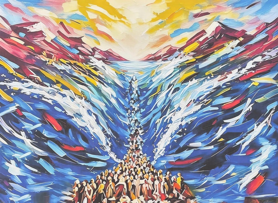 Shem Tov- Giclee on Paper "Exodus": Artist: Shem Tov. Medium: Giclee on Paper. Title: Exodus. Size: 36" x 48". Signature: Signed and numbered. Reference#: 25210.