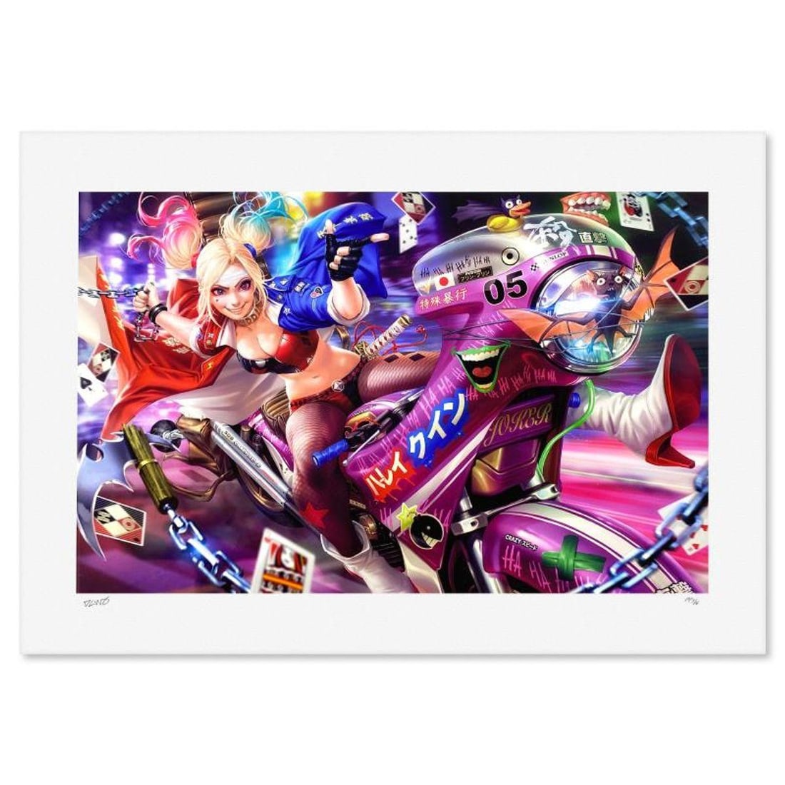 DC Comics & Derrick Chew, "Tokyo Harley Quinn" Limited Edition, PP Numbered 3/4 and Hand Signed with: Tokyo Harley Quinn is a limited edition giclee on paper from DC Comics and Derrick Chew, PP numbered 3/4 and hand signed by the artist. Includes Letter of Authenticity. Measures approx. 17" x 24" (bor