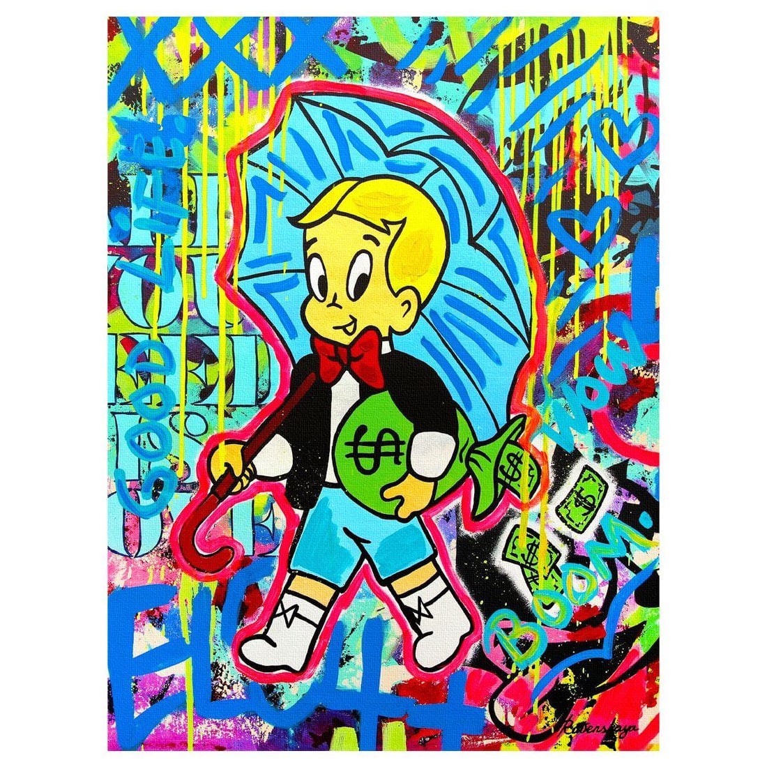Nastya Rovenskaya- Mixed Media on Canvas "Saint of Neon Light": Artist: Nastya Rovenskaya. Medium: Mixed Media on Canvas. Title: Saint of Neon Light. Size: 40" x 30". Signature: Hand Signed. Certificate of Authenticity: Is included. Reference#: 30203.