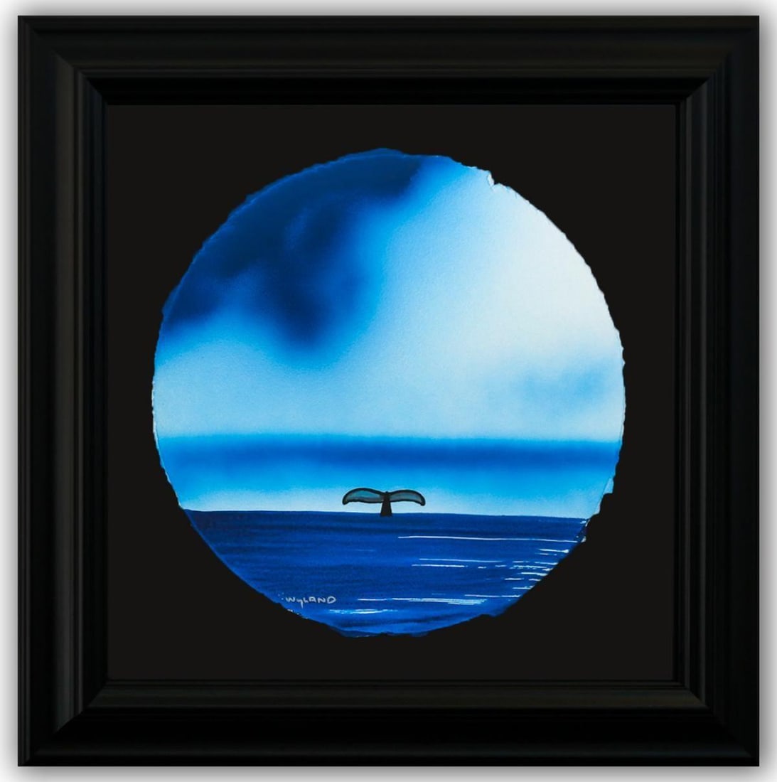 Wyland- Original Watercolor Painting on Deckle Edge Paper "Fluke": Artist: Wyland. Medium: Original Watercolor Painting on Deckle Edge Paper. Title: Fluke. Size: 19" x 19". Measures approx. 30" x 30" (framed). Signature: Hand Signed by the artist. Certificate of Auth