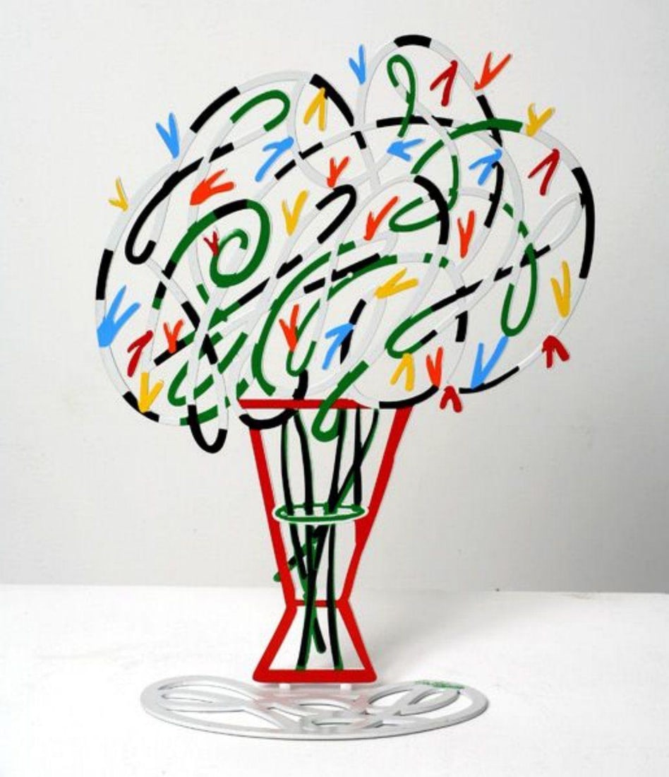 David Gerstein- Free Standing Sculpture "White Bouquet": Artist: David Gerstein. Medium: Free Standing Sculpture. Title: White Bouquet. Size: 11.4" x 8.2". Signature: Signed by the artist. Certificate of Authenticity: Is included. Additional: This piece is