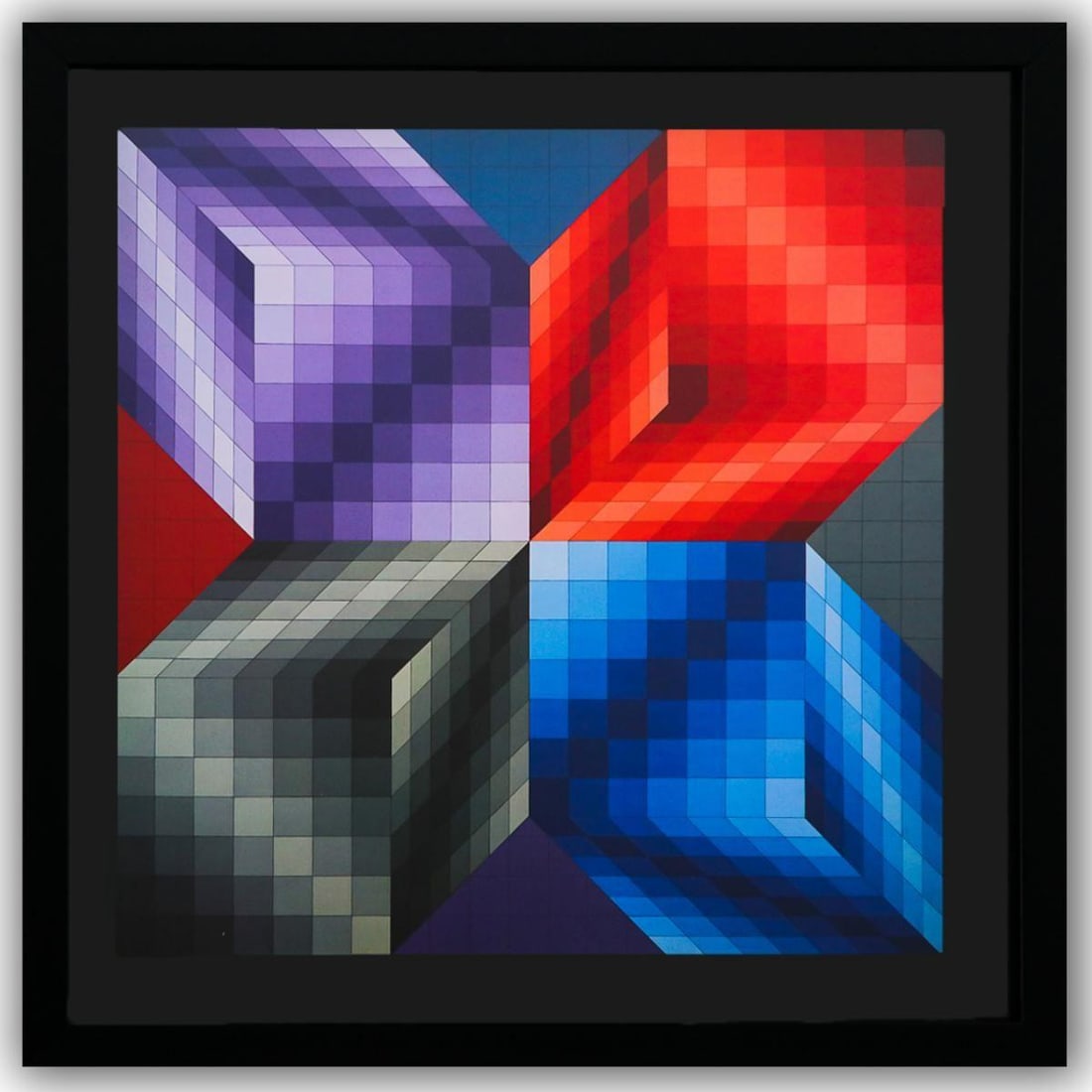 Victor Vasarely- Heliogravure Print "Untitled": Artist: Victor Vasarely. Medium: Heliogravure Print. Title: Untitled. Size: 10" x 10". Measures approx. 12" x 12" (framed). Additional: Custom Framed. Reference#: 21453.