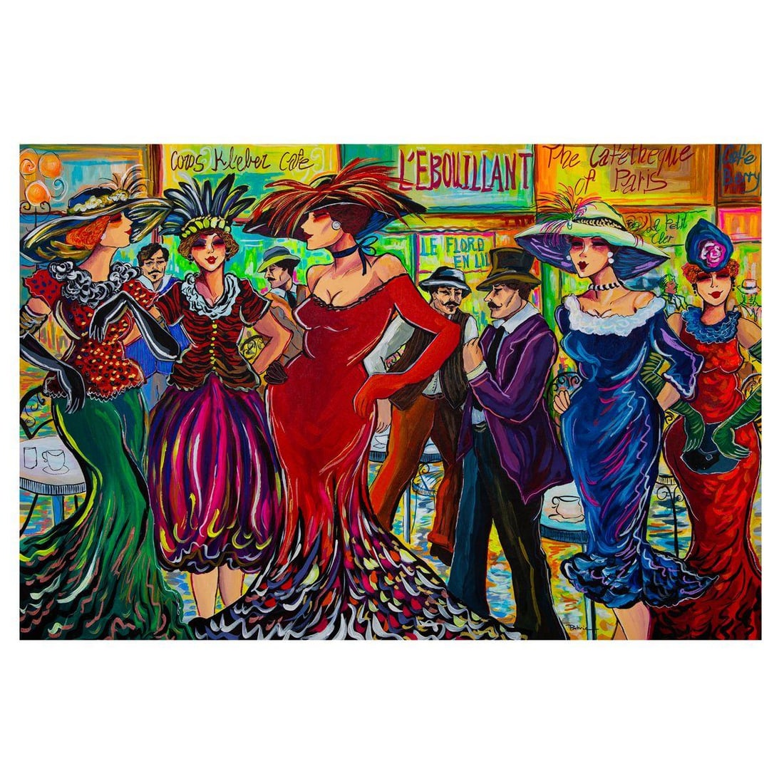 Patricia Govezensky- Original Acrylic on Canvas "Les Elegantes de Paris": Artist: Patricia Govezensky. Medium: Original Acrylic on Canvas. Title: Les Elegantes de Paris. Size: 24" x 36". Signature: Hand Signed by the Artist. Certificate of Authenticity: Is included. Referen