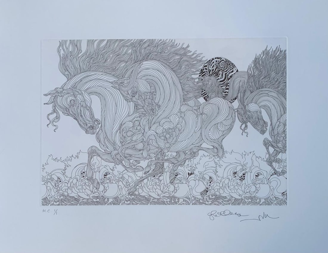Guillaume Azoulay- Limited edition vintage etching on paper: Artist: Guillaume Azoulay. Medium: Limited edition vintage etching on paper. Size: 24" x 30". Signature: Signed and Numbered. Reference#: 25104.