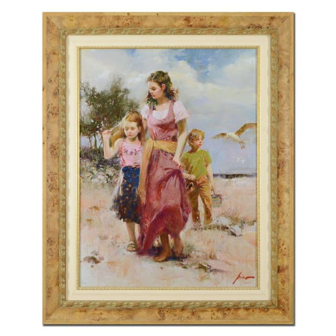 Pino (1939-2010), "Sea Spray" Framed Limited Edition Hand Embellished Giclee on Canvas. Numbered and: Pino's portraits allow glimpses into intensely personal, intimate spaces, conveying emotion through rich, warm color and sensual brushwork. "Sea Spray" is a hand embellished limited edition giclee on