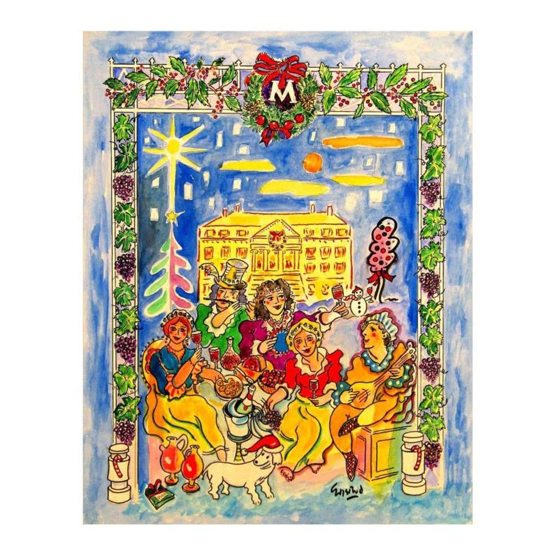 Wayne Ensrud, "Fete de Chateau Margaux" Mixed Media Original Artwork; Hand Signed; COA: Fete de Chateau Margaux is an original Mixed Media on Board by Wayne Ensrud. The piece is hand signed by the artist and comes with a Certificate of Authenticity. Measures approximately 20" x 16".