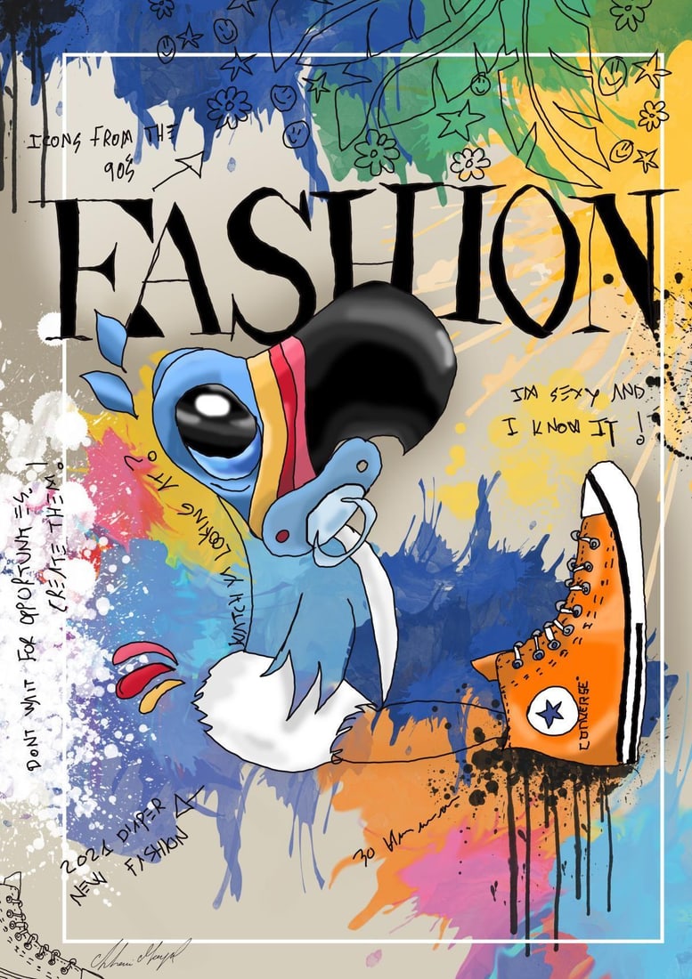 Shani Moyal- Mixed Media on Canvas "Baby Loops": Artist: Shani Moyal. Medium: Mixed Media on Canvas. Title: Baby Loops. Size: 30" x 20". Signature: Hand Signed by the artist. Certificate of Authenticity: Is included. Additional: Original one of a