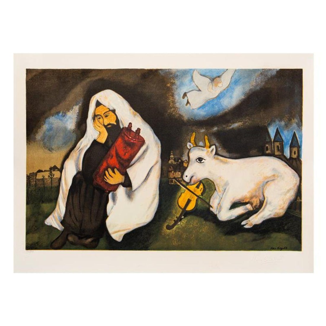 Marc Chagall (1887-1985), "Loneliness" Limited Edition Serigraph with Letter of Authenticity.: Loneliness is a limited edition serigraph on paper by Marc Chagall (1887-1985). Authorized by the Chagall Estate and ADAGP Paris , the piece is plate signed and comes with a letter of authenticity. Me