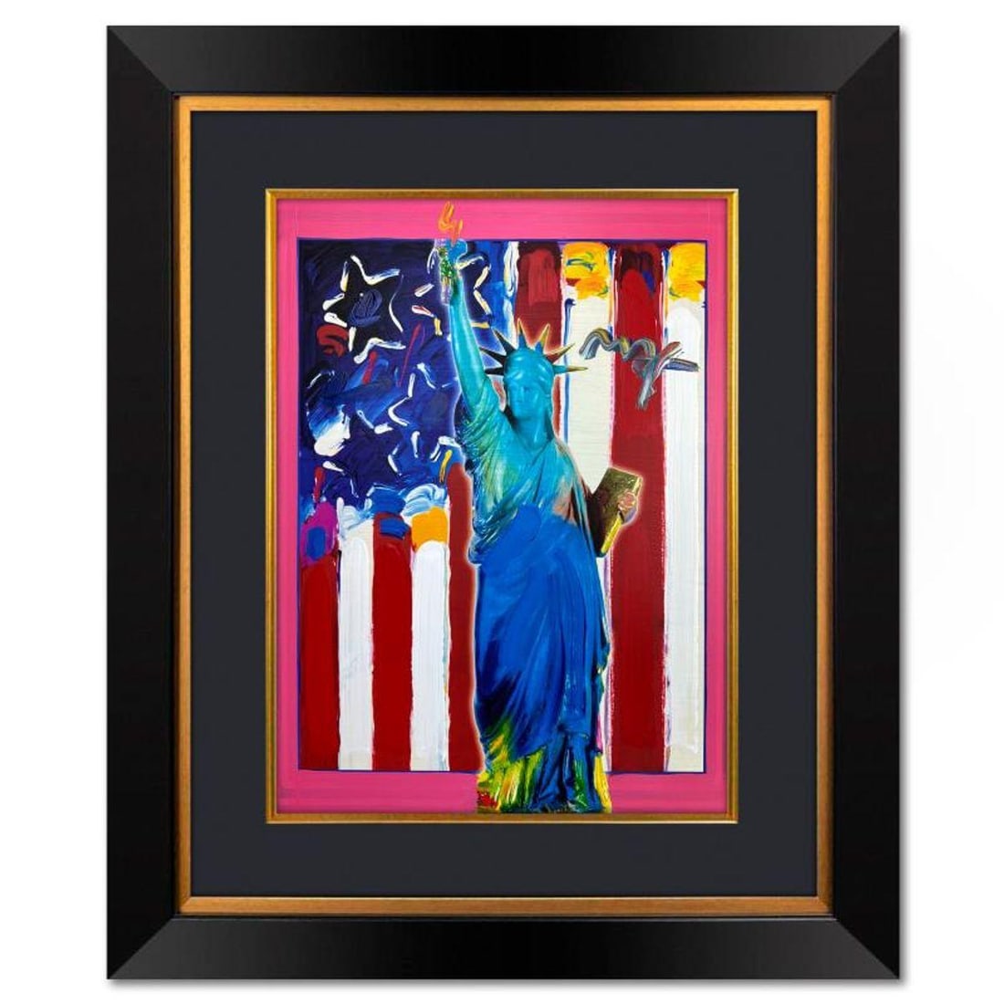 Peter Max, "United We Stand" Framed One-of-a-Kind Mixed Media, Hand Signed with Registration Number: United We Stand is a one-of-a-kind mixed media on paper, hand signed by Peter Max. The piece comes custom framed with a backside cutout to display Peter Max Studio registration number 256095 certifyin