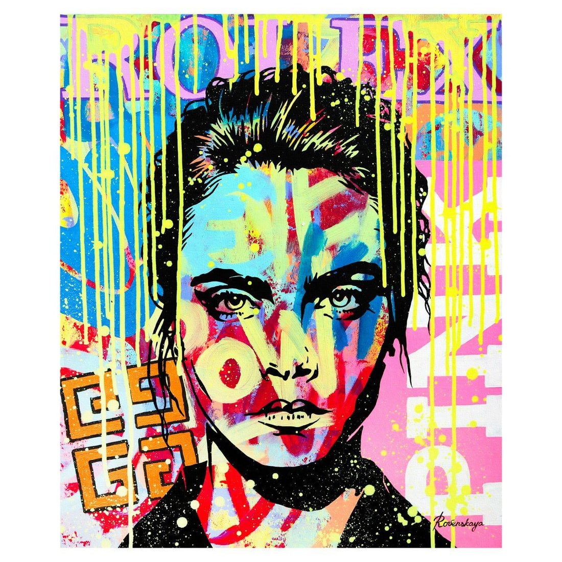 Nastya Rovenskaya- Original Oil on Canvas "Neon Authority": Artist: Nastya Rovenskaya. Medium: Original Oil on Canvas. Title: Neon Authority. Size: 24" x 20". Signature: Hand Signed. Certificate of Authenticity: Is included. Reference#: 36703.