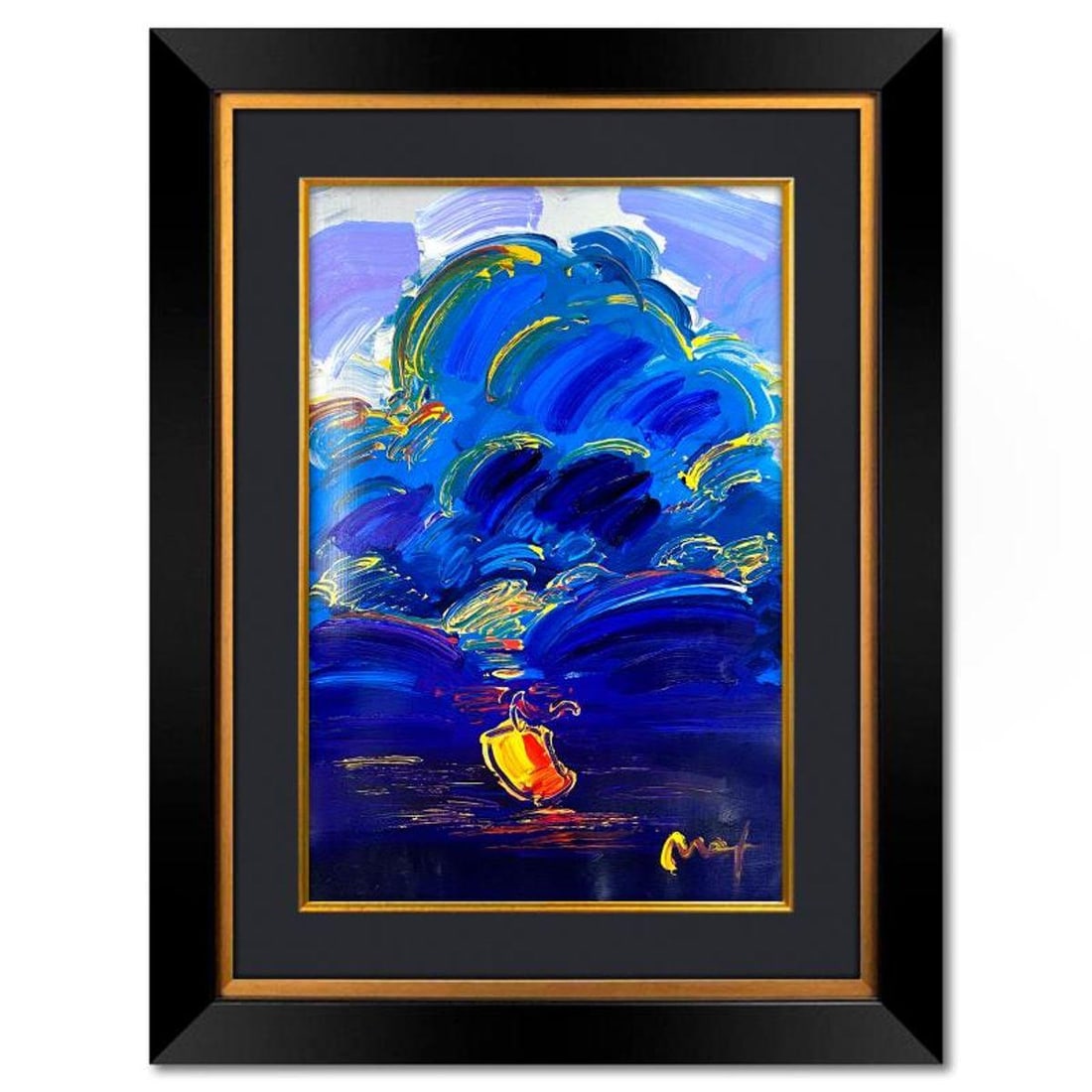 Peter Max, "Summer Storm" Framed One-of-a-Kind Mixed Media, Hand Signed with Registration Number: Summer Storm is a one-of-a-kind mixed media on paper, hand signed by Peter Max. The piece comes custom framed with a backside cutout to display Peter Max Studio registration number 286920 certifying a