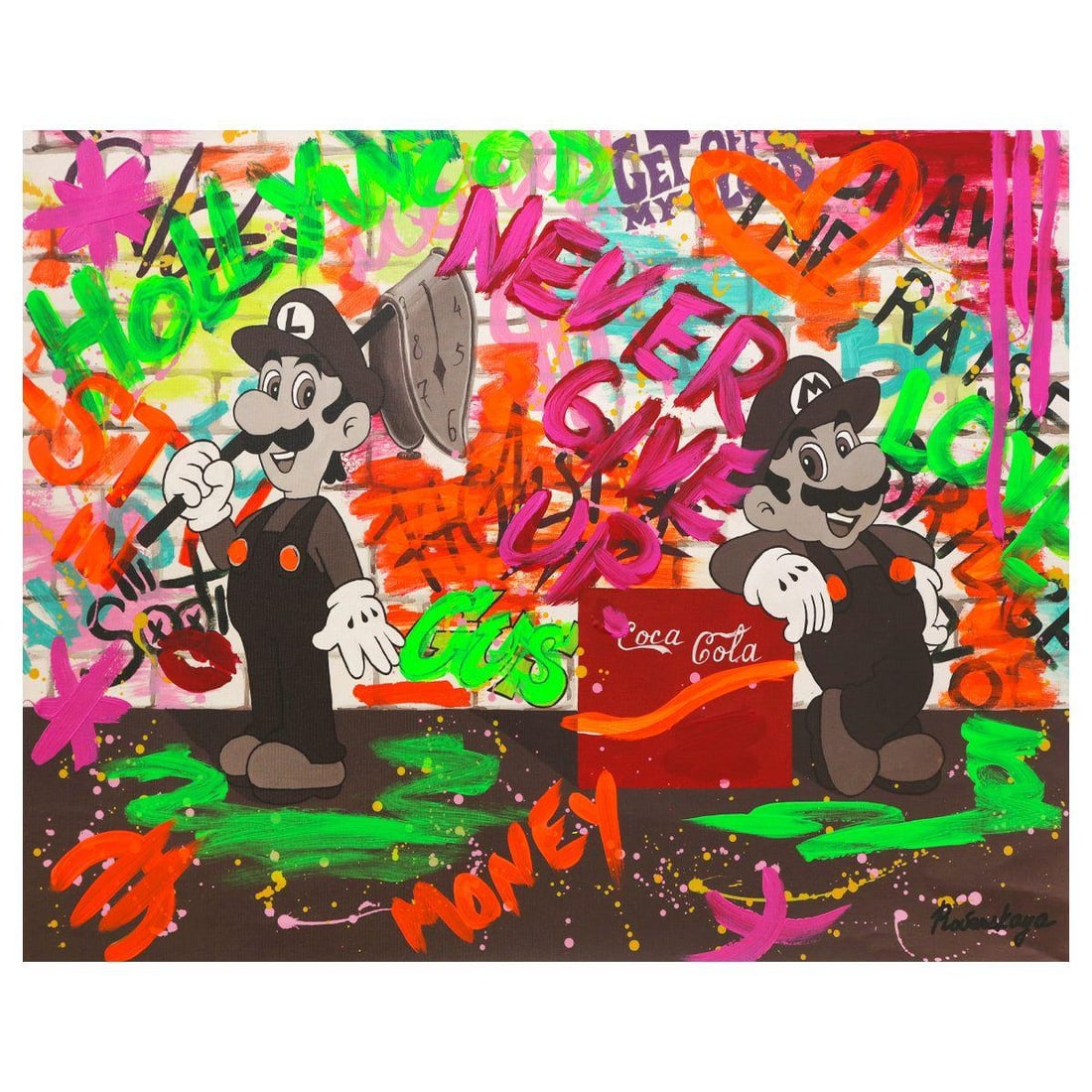 Nastya Rovenskaya- Mixed Media "Loving Coca Cola": Artist: Nastya Rovenskaya. Medium: Mixed Media. Title: Loving Coca Cola. Size: 24" x 30". Signature: Hand Signed. Certificate of Authenticity: Is included. Reference#: 44456.