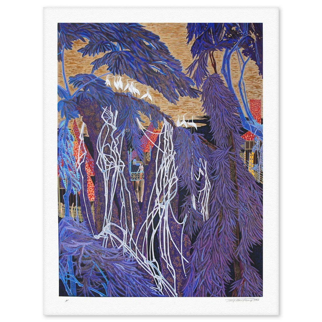 Ting Kuang- Silkscreen "Mysterrious Xixhuanbanna Rice Paper": Artist: Ting Kuang. Medium: Silkscreen. Title: Mysterrious Xixhuanbanna Rice Paper. Size: 47" x 37". Signature: Hand signed and numbered. Reference#: 74869.