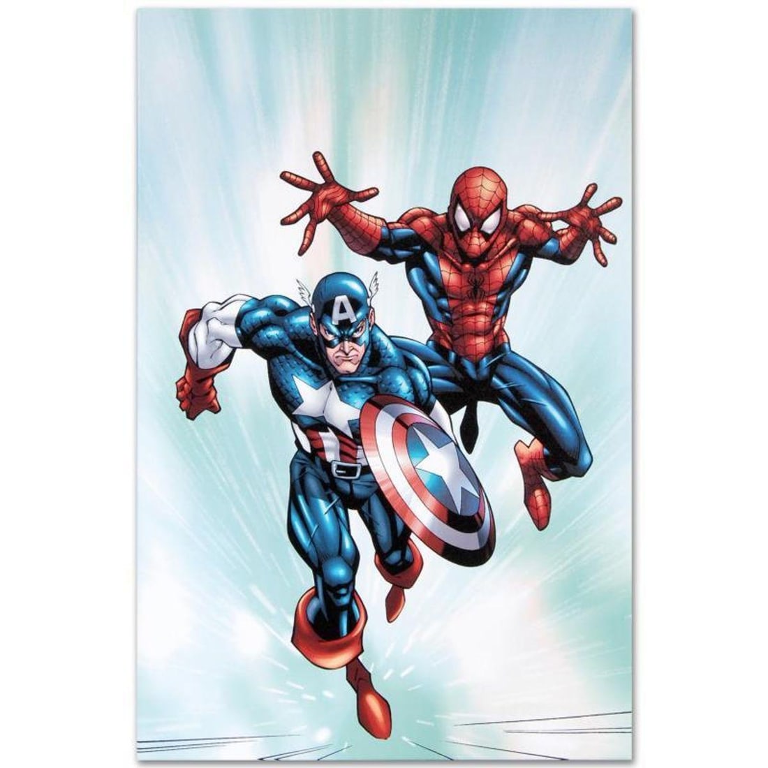 Marvel Comics "Marvel Age Team Up #2" Numbered Limited Edition Giclee on Canvas by Randy Green with: A piece of comic book history, this limited edition, from original art by Randy Green, depicts a super hero team up of Spider-Man and Captain America. Since working with Marvel, Randy Green has worked