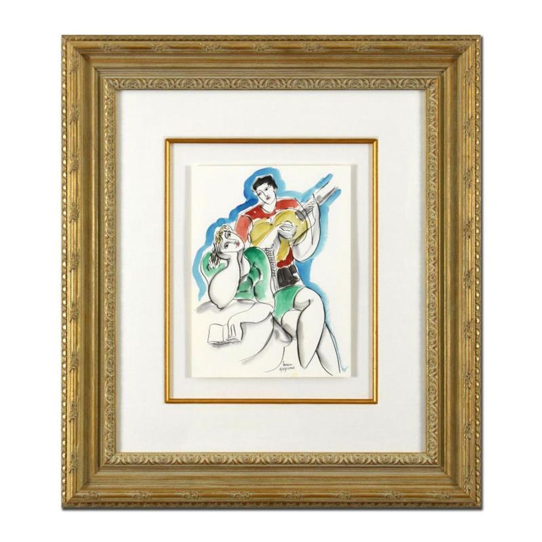 Yuroz, Framed Original Mixed Media Watercolor Painting, Hand Signed with Letter of Authenticity.: This is an original mixed media watercolor painting on paper by Yuroz, hand signed by the artist. This piece comes custom framed. Includes Letter of Authenticity. Measures approx. 23.5" x 26.5" (frame
