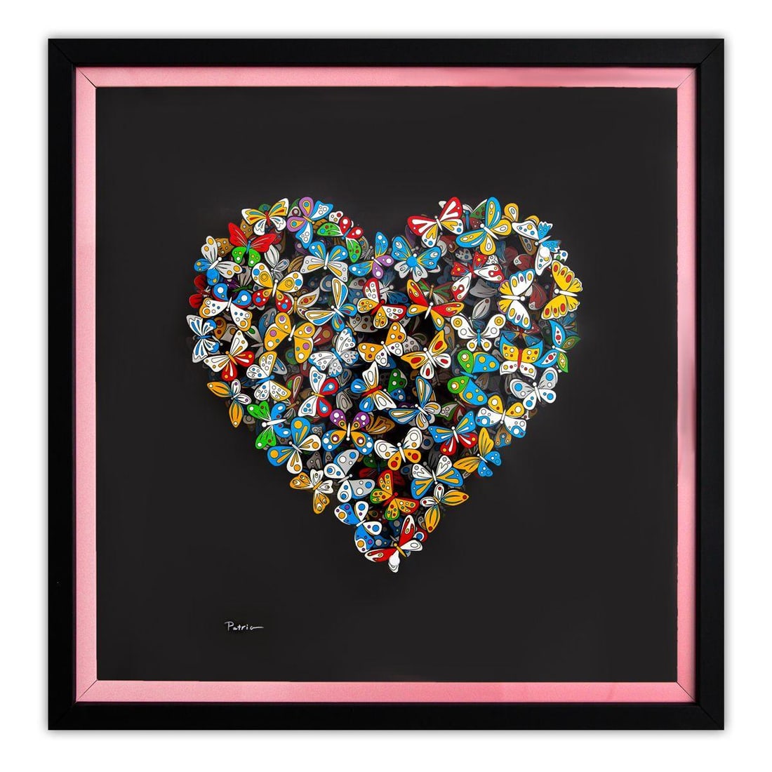 Patricia Govezensky- 3D Multilayered Woodcut "Love in Paradise": Artist: Patricia Govezensky. Medium: 3D Multilayered Woodcut. Title: Love in Paradise. Size: 12" x 12". Measures approx. 20" x 20" (framed). Signature: Hand Signed by the artist. Certificate of Authen