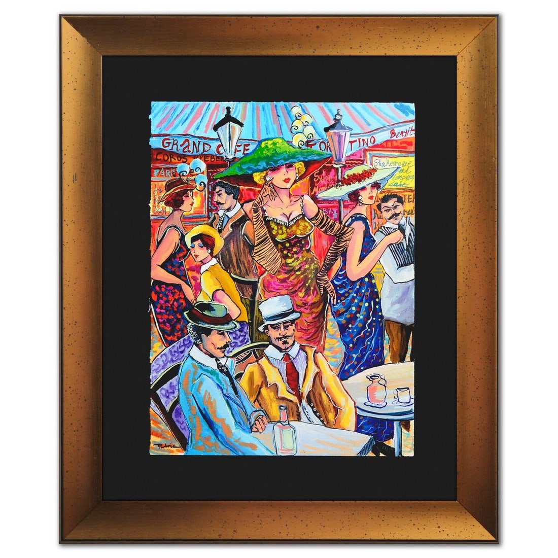 Patricia Govezensky- Original Watercolor "Grand Cafe Society": Artist: Patricia Govezensky. Medium: Original Watercolor. Title: Grand Cafe Society. Size: 15" x 11". Measures approx. 22" x 18" (framed). Signature: Hand signed. Certificate of Authenticity: Is inclu