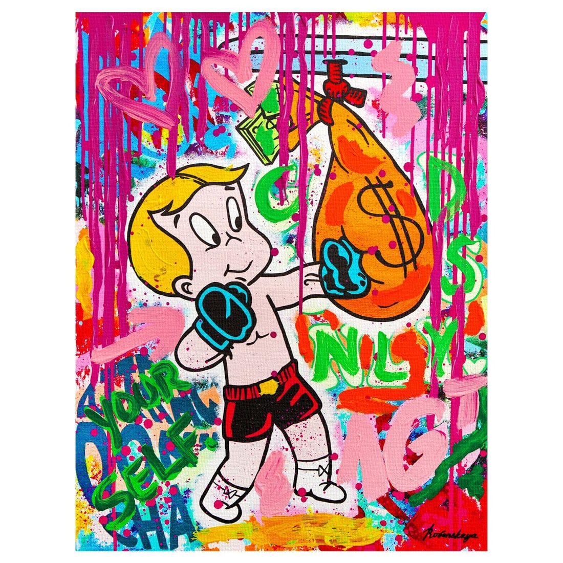 Nastya Rovenskaya- Mixed Media on Canvas "Boxing": Artist: Nastya Rovenskaya. Medium: Mixed Media on Canvas. Title: Boxing. Size: 20" x 16". Signature: Hand signed. Certificate of Authenticity: Is included. Reference#: 26331.