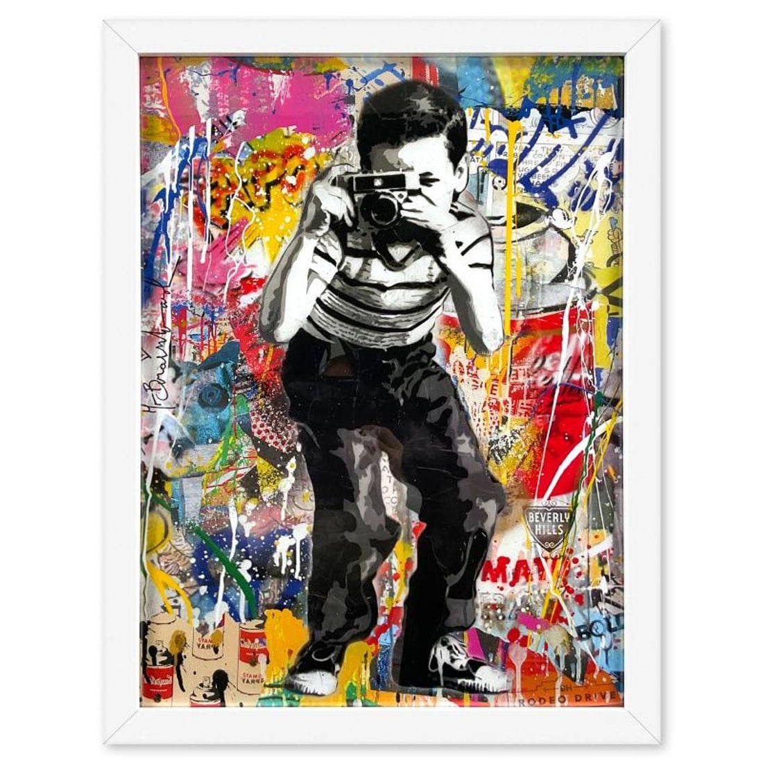 Mr. Brainwash, "Smile" Custom Framed Plate Signed Offset Lithograph.: Smile is an offset lithograph on paper by Mr. Brainwash, bearing the plate signature of the artist. This piece comes custom framed. Measures approx. 26" x 20" (frame), 23.5" x 17.5" (image). This item