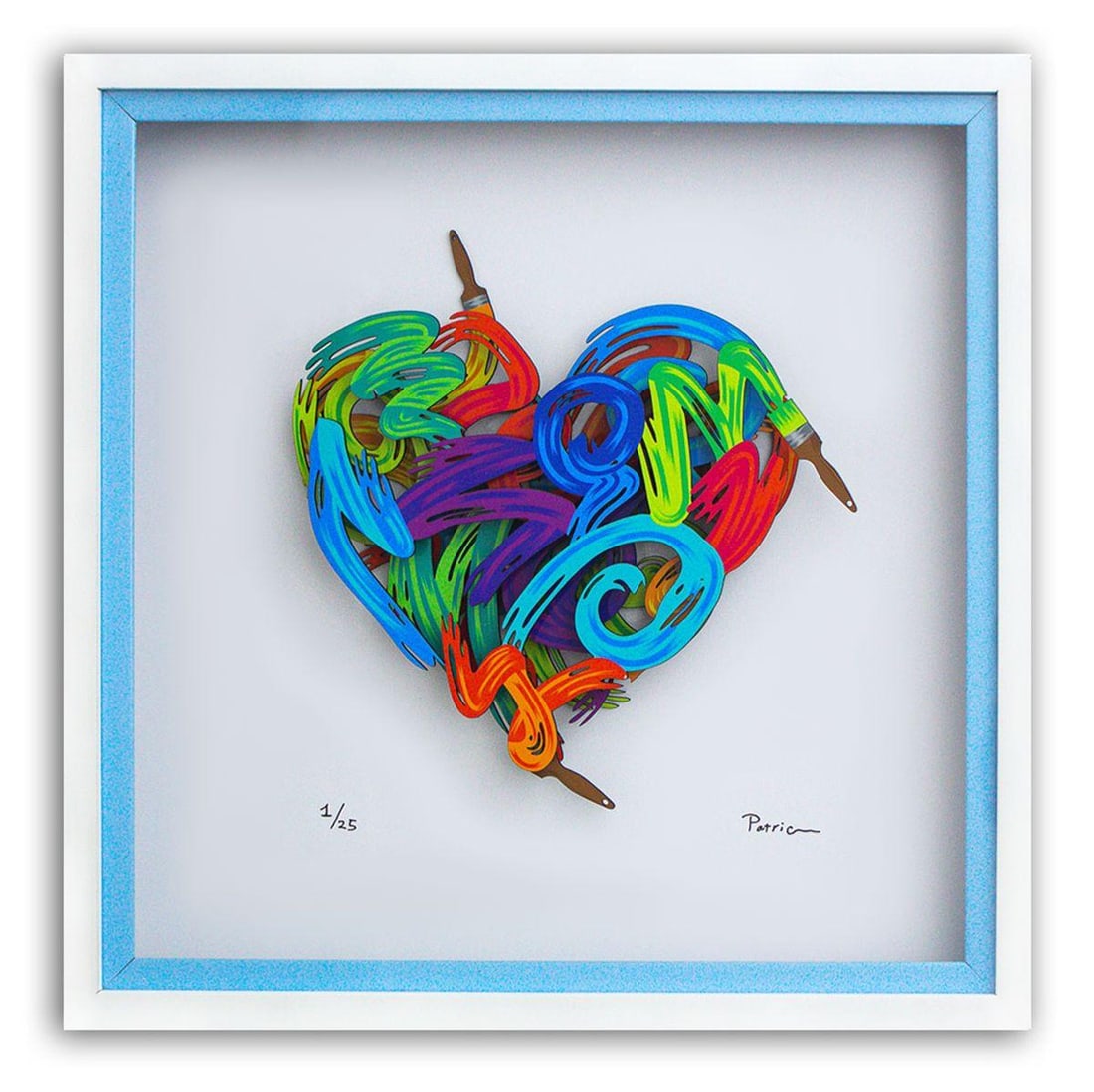Patricia Govezensky- 3D Multilayered Woodcut "Colors of Love": Artist: Patricia Govezensky. Medium: 3D Multilayered Woodcut. Title: Colors of Love. Size: 12" x 12". Measures approx. 20" x 20" (framed). Signature: Hand Signed and numbered by the artist. Certificat