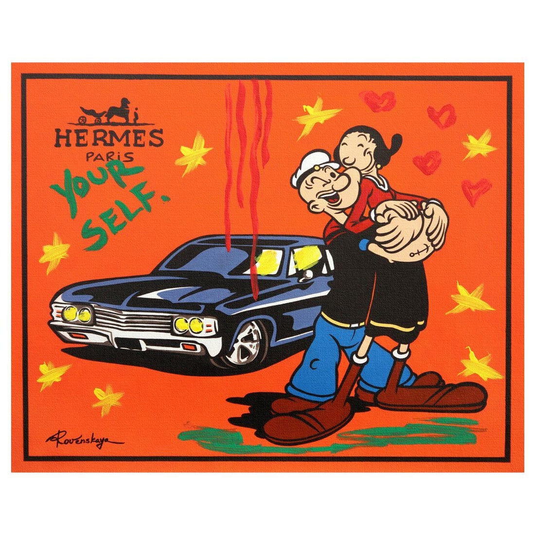 Nastya Rovenskaya- Original Mixed Media on Canvas "Classic Love": Artist: Nastya Rovenskaya. Medium: Original Mixed Media on Canvas. Title: Classic Love. Size: 16" x 20". Signature: Hand Signed by the artist. Certificate of Authenticity: From the publisher.