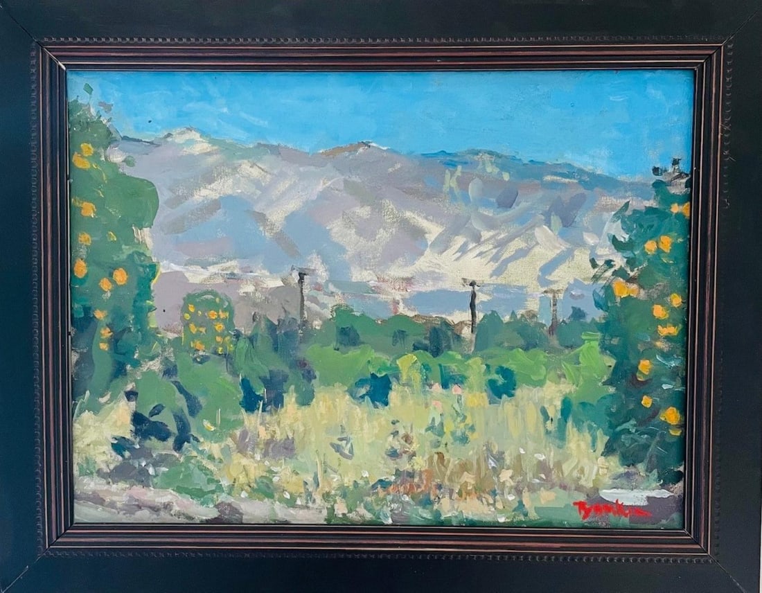 Boris Tyomkin- Oil on board "Orange Grove. Ojai": Artist: Boris Tyomkin. Medium: Oil on board. Title: Orange Grove. Ojai. Size: 12" x 16". Reference#: 25122.