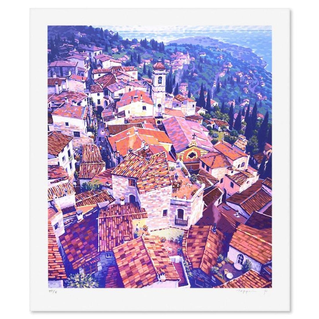 Teppei Sasakura, "Oia-Thira" Limited Edition Printers Proof, Numbered 1/5 and Hand Signed with: Oia-Thira is a limited edition printers proof on paper by Teppei Sasakura, numbered 1/5 and hand signed by the artist. Includes Letter of Authenticity. Measures approx. 33.5" x 28" (border), 24" x 29"